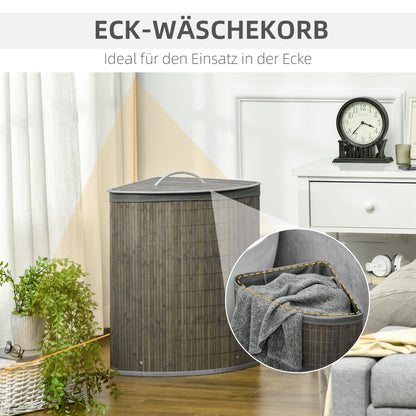Bamboo Laundry Basket with Lid 55L Laundry Collector with Handles, Removable Laundry Bag, Corner Laundry Bin Laundry Baskets for Laundry Room Bathroom Bedroom Gray