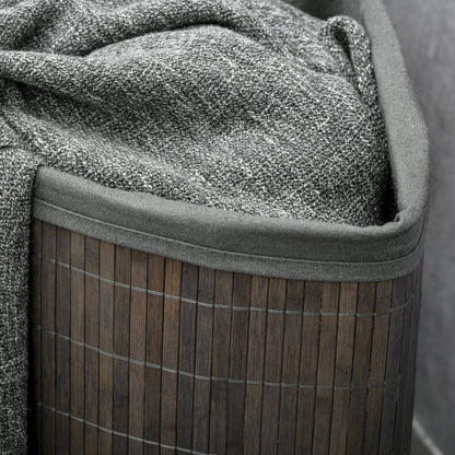 Bamboo Laundry Basket with Lid 55L Laundry Collector with Handles, Removable Laundry Bag, Corner Laundry Bin Laundry Baskets for Laundry Room Bathroom Bedroom Gray