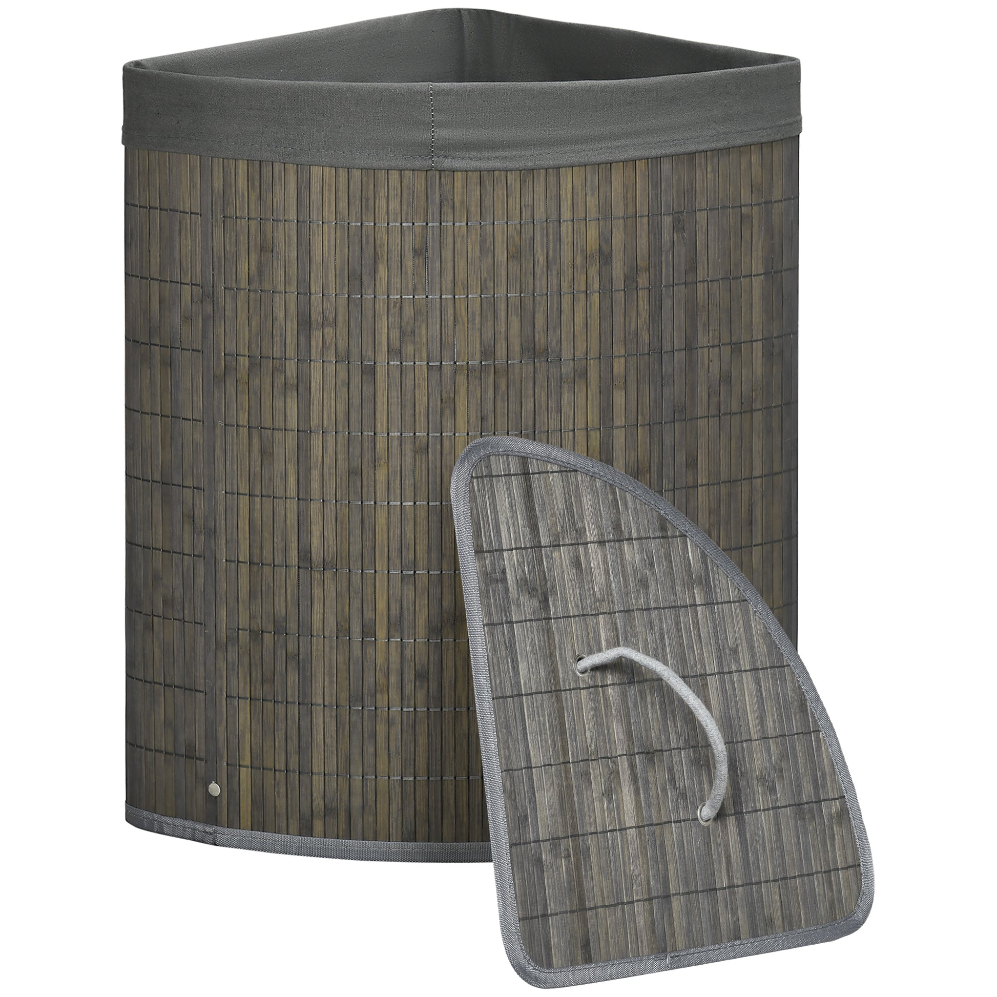 Bamboo Laundry Basket with Lid 55L Laundry Collector with Handles, Removable Laundry Bag, Corner Laundry Bin Laundry Baskets for Laundry Room Bathroom Bedroom Gray