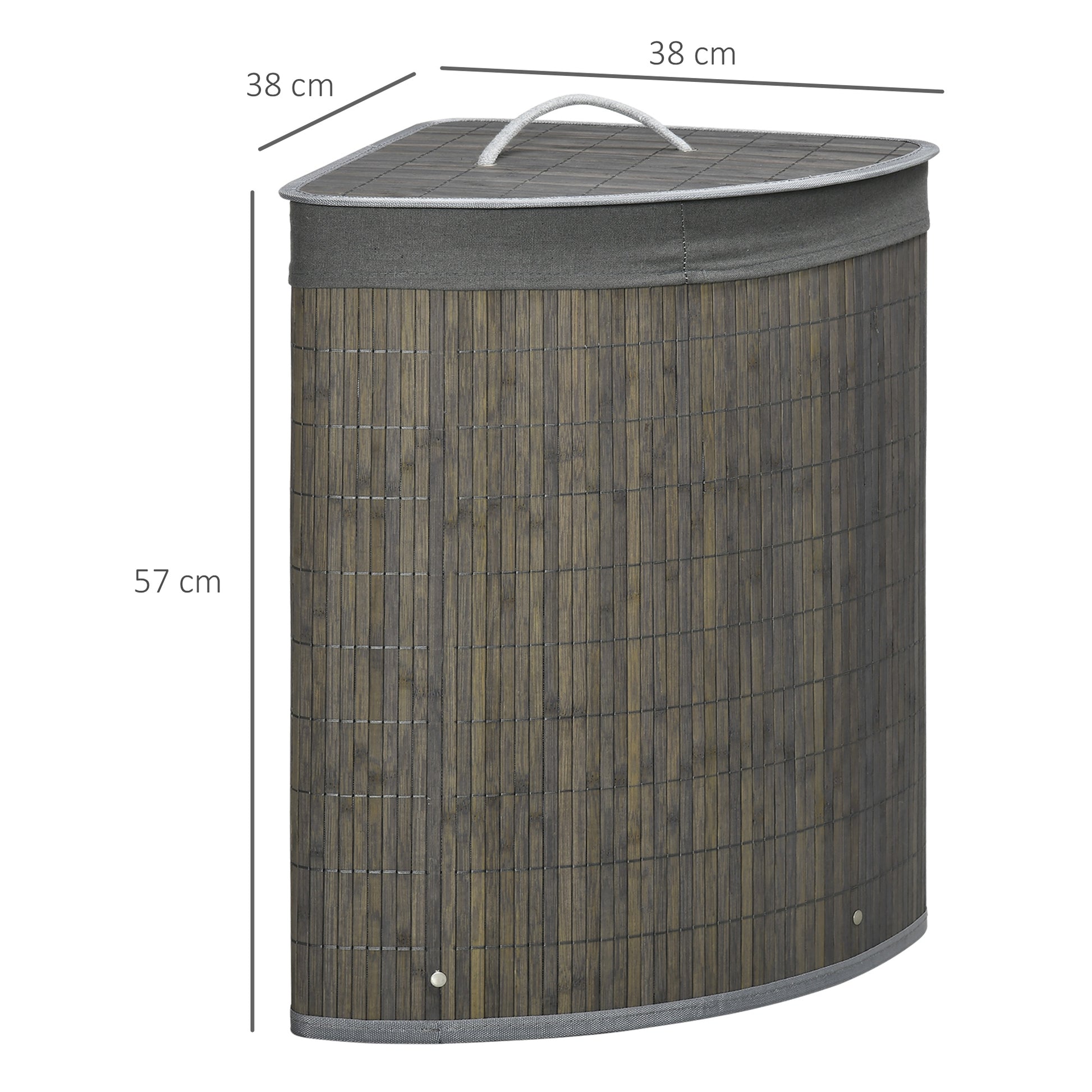 Bamboo Laundry Basket with Lid 55L Laundry Collector with Handles, Removable Laundry Bag, Corner Laundry Bin Laundry Baskets for Laundry Room Bathroom Bedroom Gray