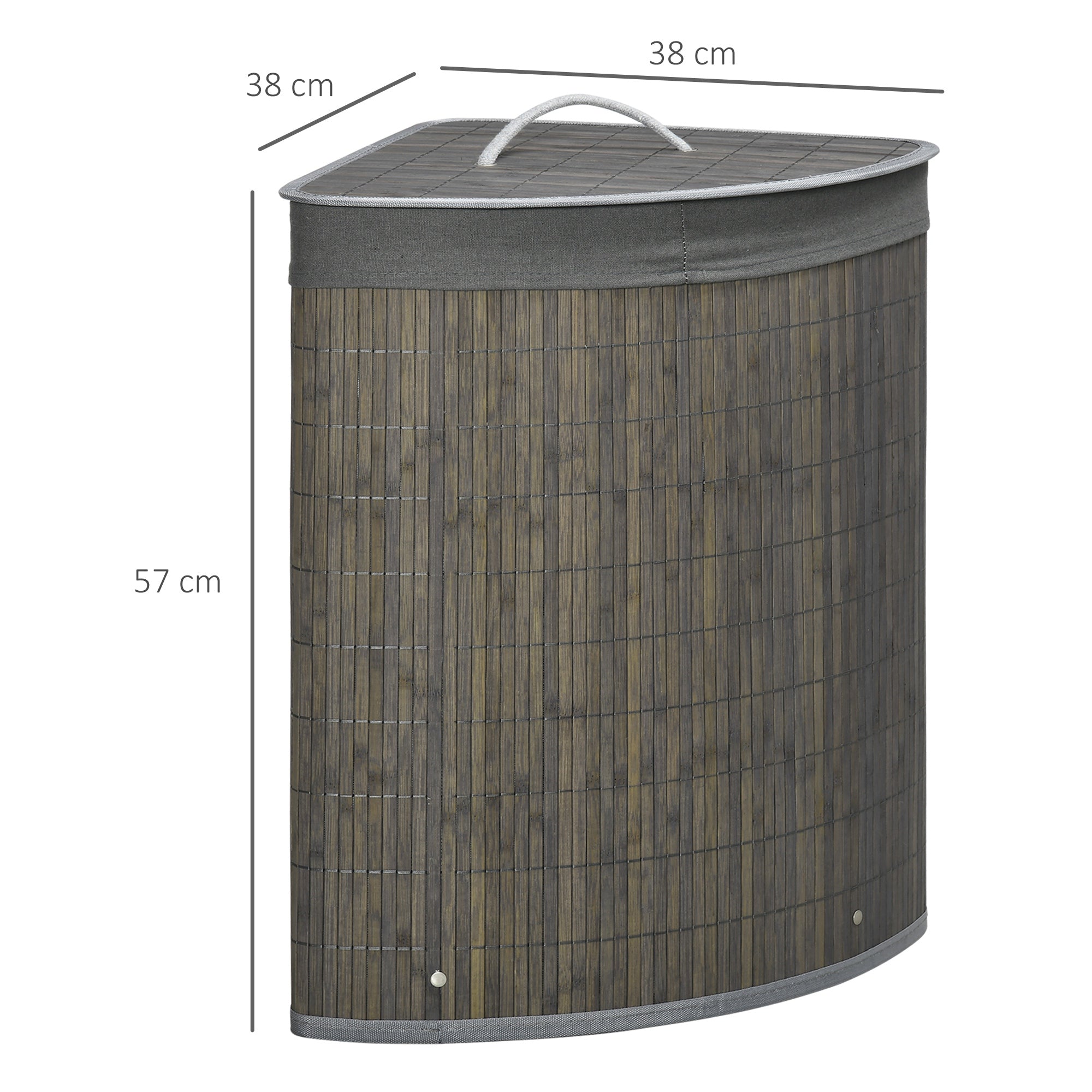 Bamboo Laundry Basket with Lid 55L Laundry Collector with Handles, Removable Laundry Bag, Corner Laundry Bin Laundry Baskets for Laundry Room Bathroom Bedroom Gray