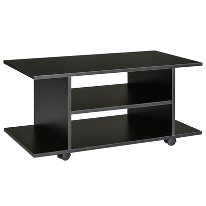 TV Stand, TV Unit with Shelves and Lockable Wheels Melamine Surface 80x40x40 cm Black