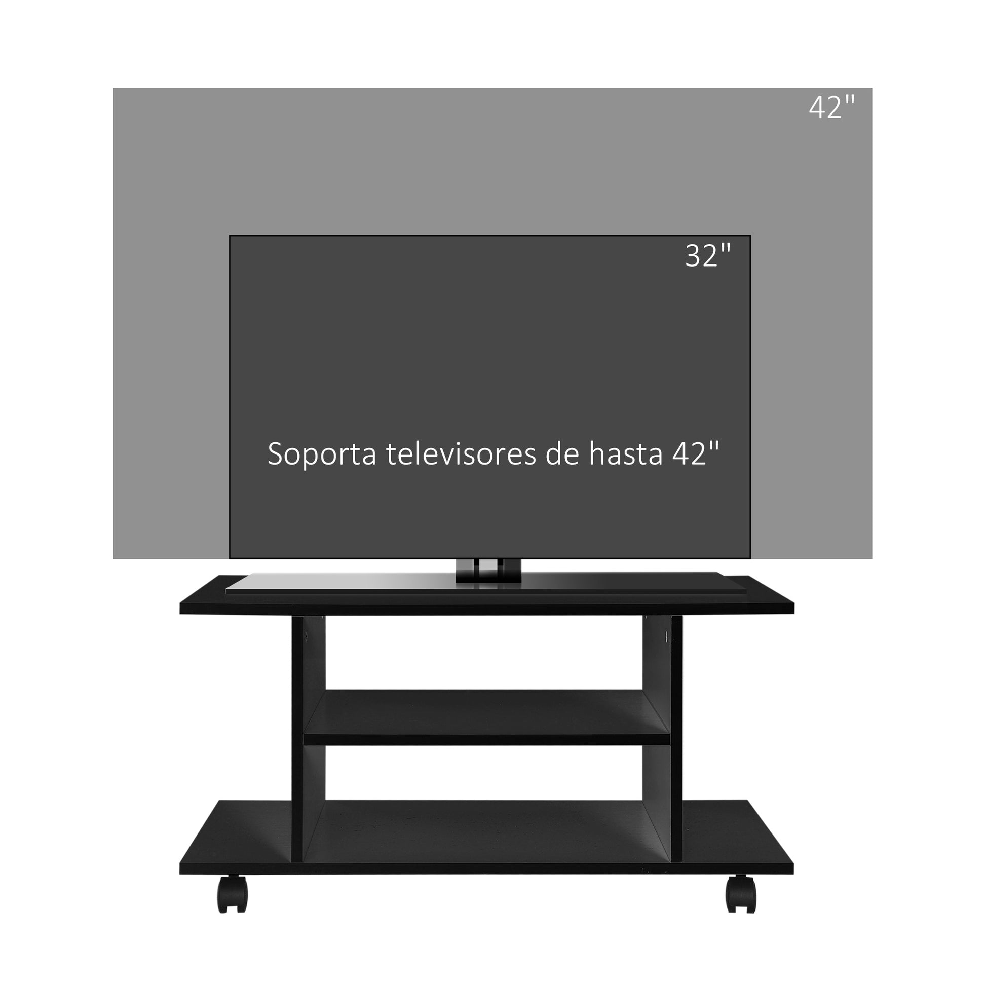 TV Stand, TV Unit with Shelves and Lockable Wheels Melamine Surface 80x40x40 cm Black