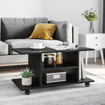 TV Stand, TV Unit with Shelves and Lockable Wheels Melamine Surface 80x40x40 cm Black