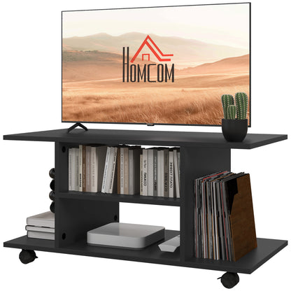 TV Stand, TV Unit with Shelves and Lockable Wheels Melamine Surface 80x40x40 cm Black