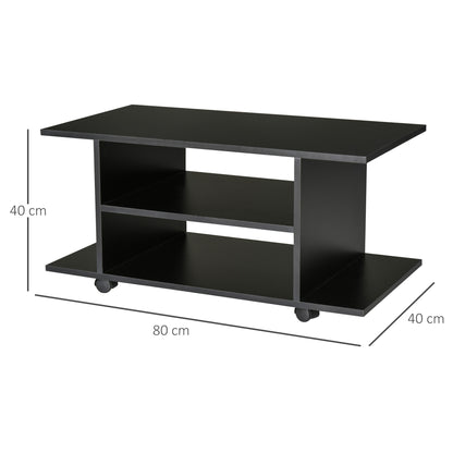 TV Stand, TV Unit with Shelves and Lockable Wheels Melamine Surface 80x40x40 cm Black