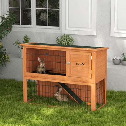 Rabbit Hutch Rabbit Cage 2 Levels with 3 Lockable Doors Sliding Tray Ramp and Bitumen Roof Solid Wood, 120 x 50 x 92 cm, Orange
