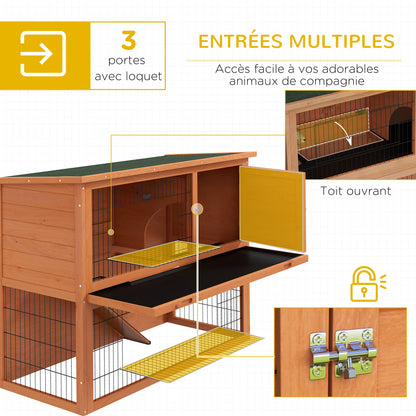 Rabbit Hutch Rabbit Cage 2 Levels with 3 Lockable Doors Sliding Tray Ramp and Bitumen Roof Solid Wood, 120 x 50 x 92 cm, Orange