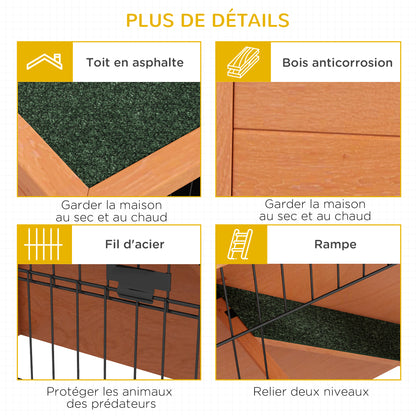 Rabbit Hutch Rabbit Cage 2 Levels with 3 Lockable Doors Sliding Tray Ramp and Bitumen Roof Solid Wood, 120 x 50 x 92 cm, Orange