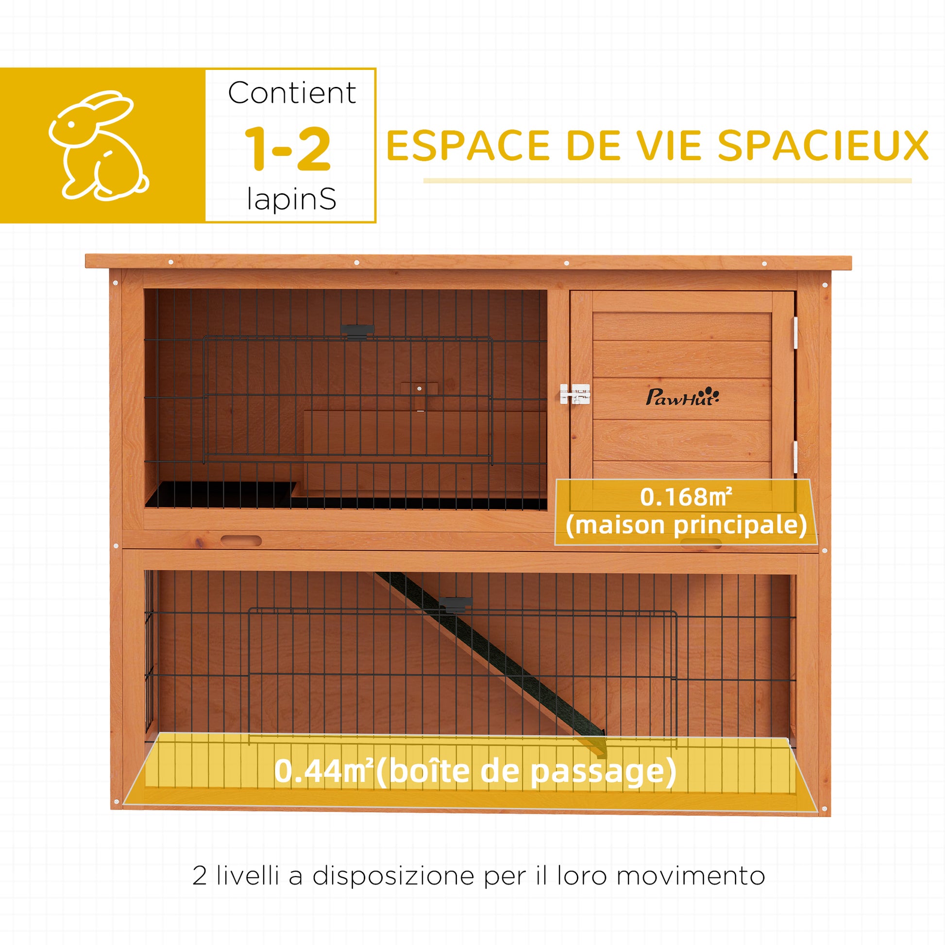 Rabbit Hutch Rabbit Cage 2 Levels with 3 Lockable Doors Sliding Tray Ramp and Bitumen Roof Solid Wood, 120 x 50 x 92 cm, Orange