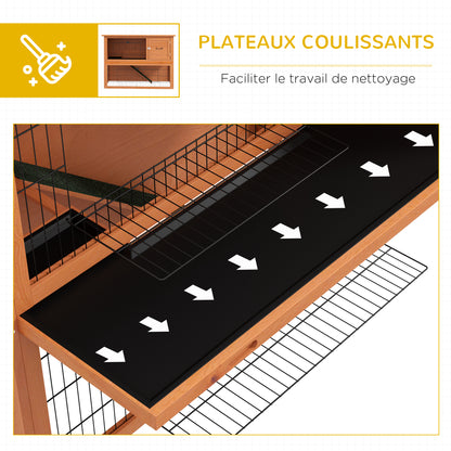 Rabbit Hutch Rabbit Cage 2 Levels with 3 Lockable Doors Sliding Tray Ramp and Bitumen Roof Solid Wood, 120 x 50 x 92 cm, Orange
