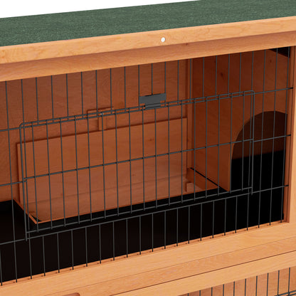 Rabbit Hutch Rabbit Cage 2 Levels with 3 Lockable Doors Sliding Tray Ramp and Bitumen Roof Solid Wood, 120 x 50 x 92 cm, Orange