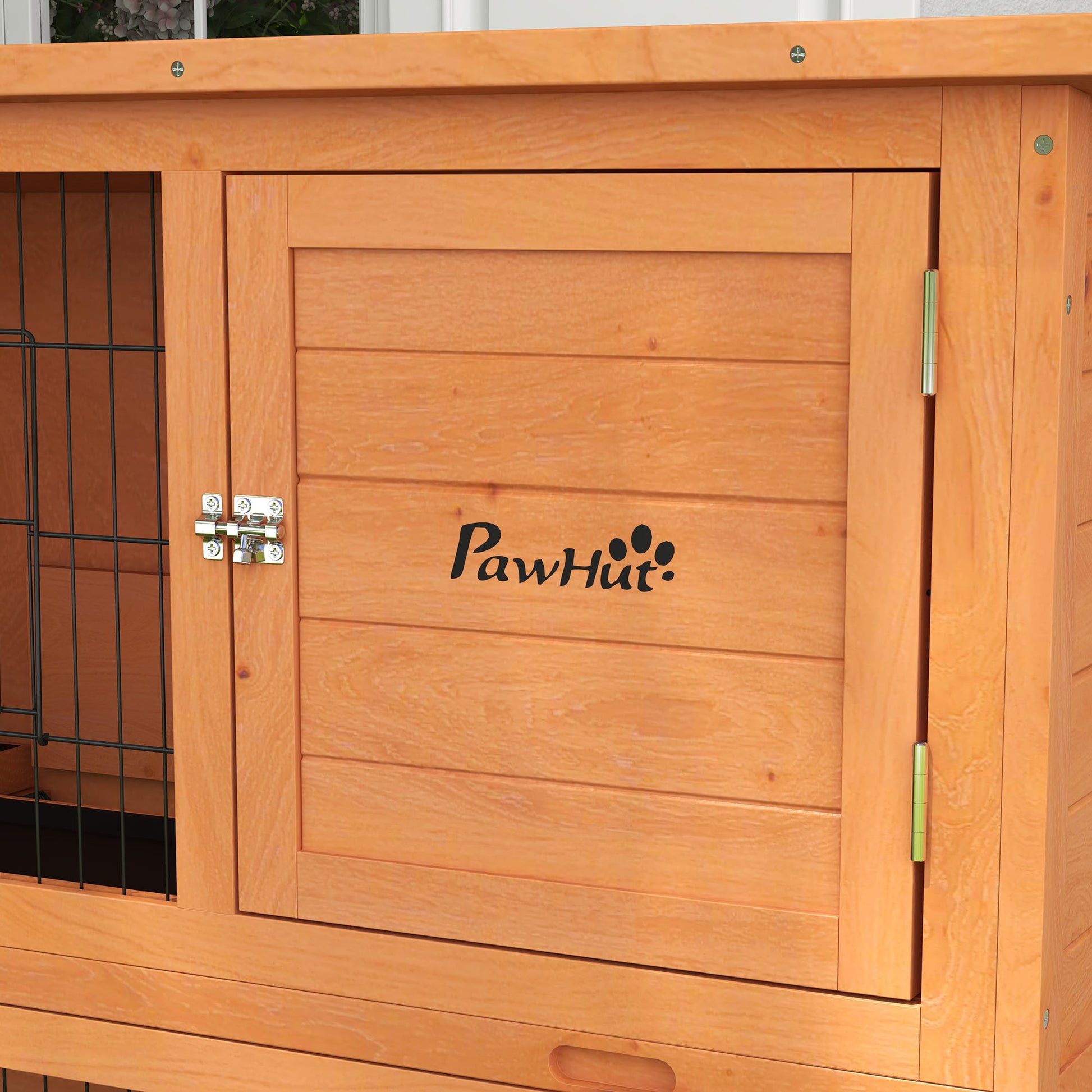 Rabbit Hutch Rabbit Cage 2 Levels with 3 Lockable Doors Sliding Tray Ramp and Bitumen Roof Solid Wood, 120 x 50 x 92 cm, Orange