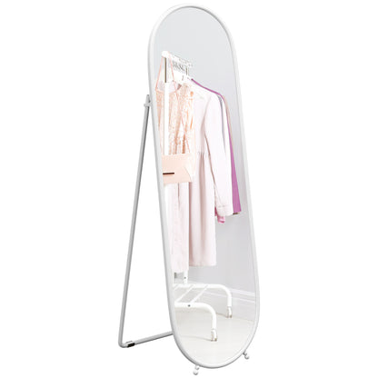 Full Body Mirror, 160 x 40 cm Wall Mirror with Stand, Metal Frame, Oval Floor Mirror for Living Room, Bedroom, White
