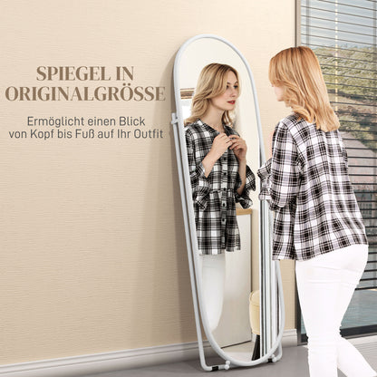 Full Body Mirror, 160 x 40 cm Wall Mirror with Stand, Metal Frame, Oval Floor Mirror for Living Room, Bedroom, White