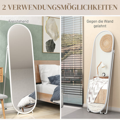 Full Body Mirror, 160 x 40 cm Wall Mirror with Stand, Metal Frame, Oval Floor Mirror for Living Room, Bedroom, White