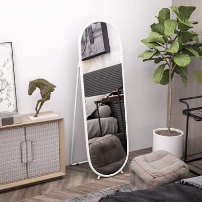 Full Body Mirror, 160 x 40 cm Wall Mirror with Stand, Metal Frame, Oval Floor Mirror for Living Room, Bedroom, White