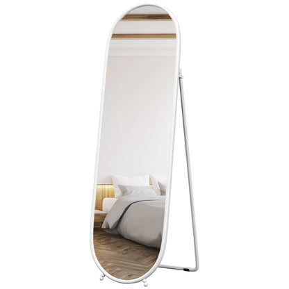 Full Body Mirror, 160 x 40 cm Wall Mirror with Stand, Metal Frame, Oval Floor Mirror for Living Room, Bedroom, White