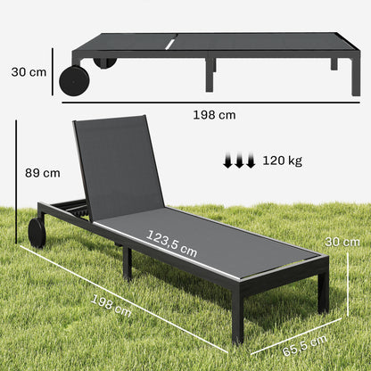 6-Position Adjustable Sun Lounger with Wheels — Breathable Mesh, Aluminum Frame, Supports up to 265 lb, Dark Gray