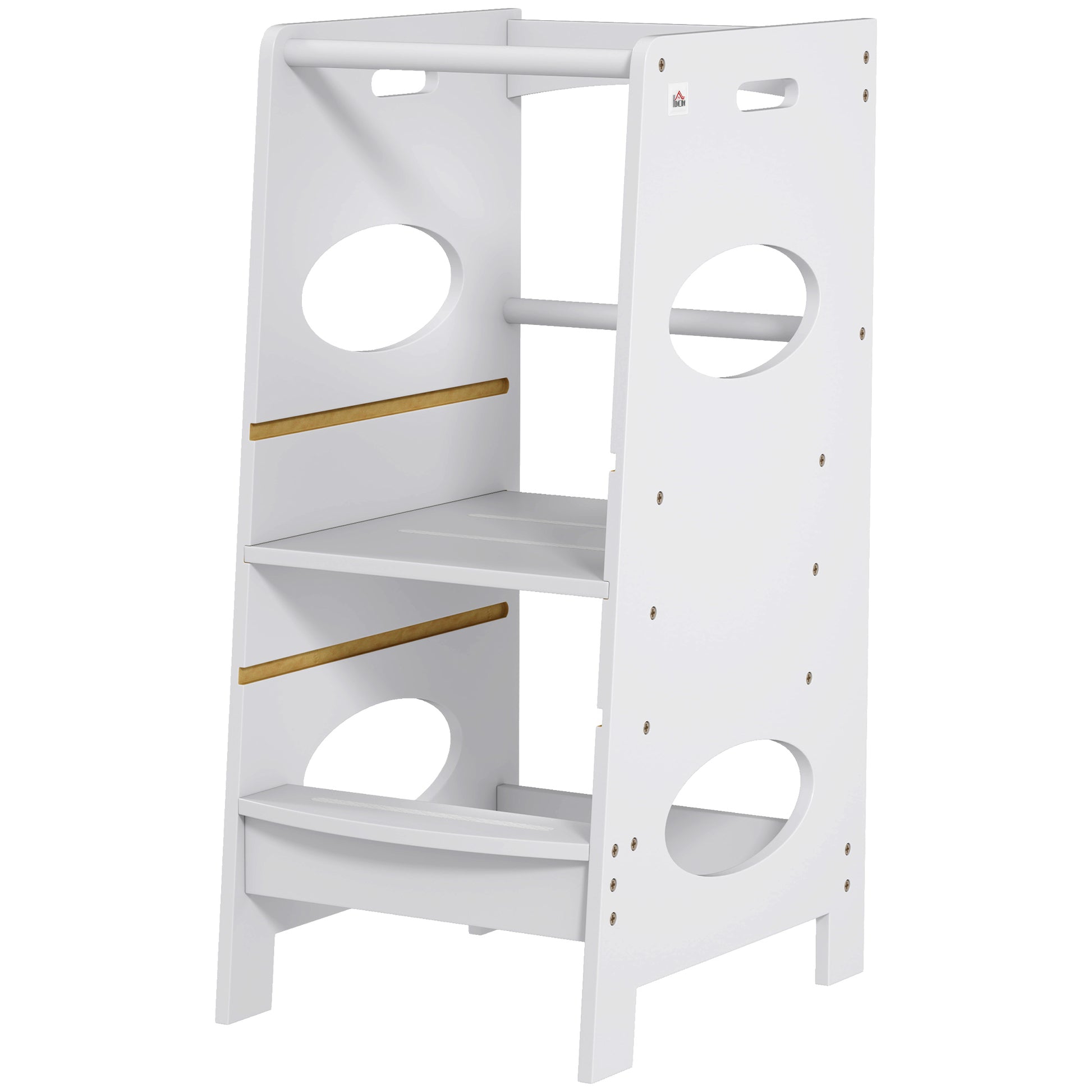 Wooden Learning Tower for Kids Child Kitchen Step Stool with Adjustable Height in 3 Positions and Safety Bar 40x50x90 cm Gray