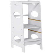 Wooden Learning Tower for Kids Child Kitchen Step Stool with Adjustable Height in 3 Positions and Safety Bar 40x50x90 cm Gray
