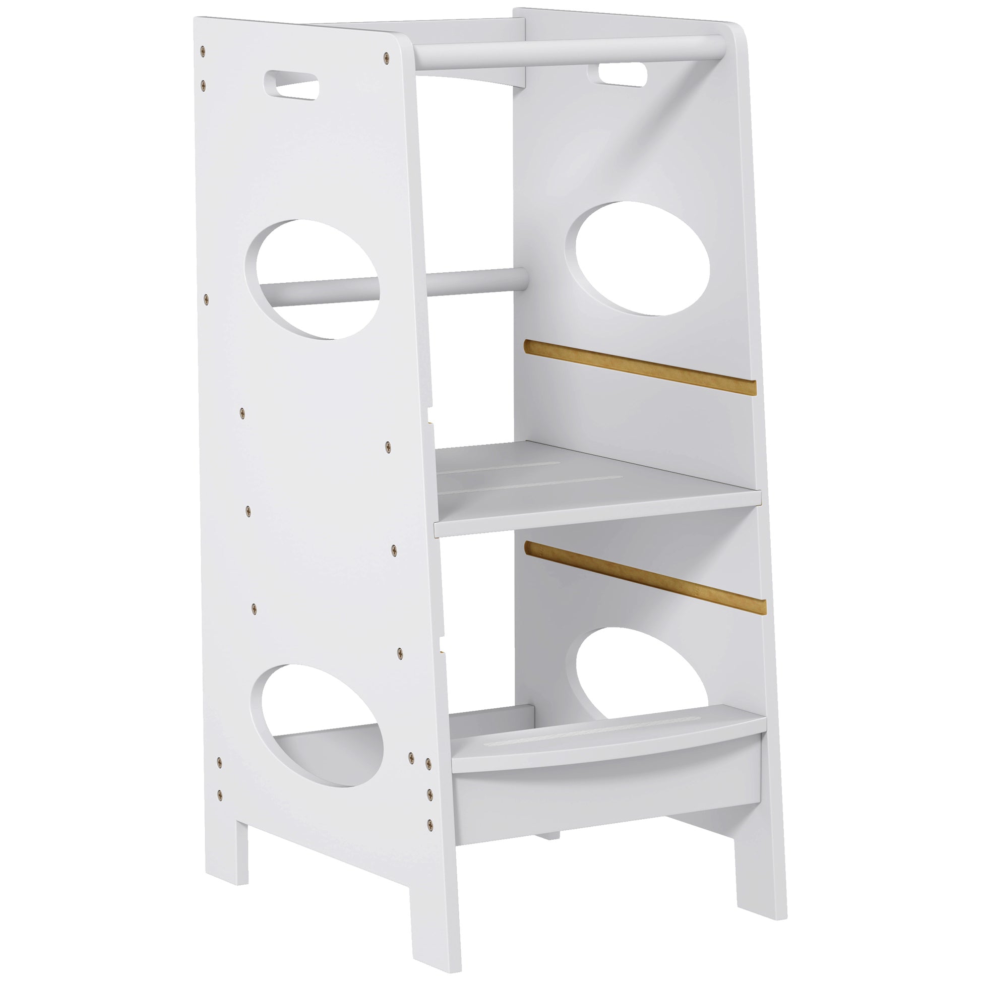 Wooden Learning Tower for Kids Child Kitchen Step Stool with Adjustable Height in 3 Positions and Safety Bar 40x50x90 cm Gray