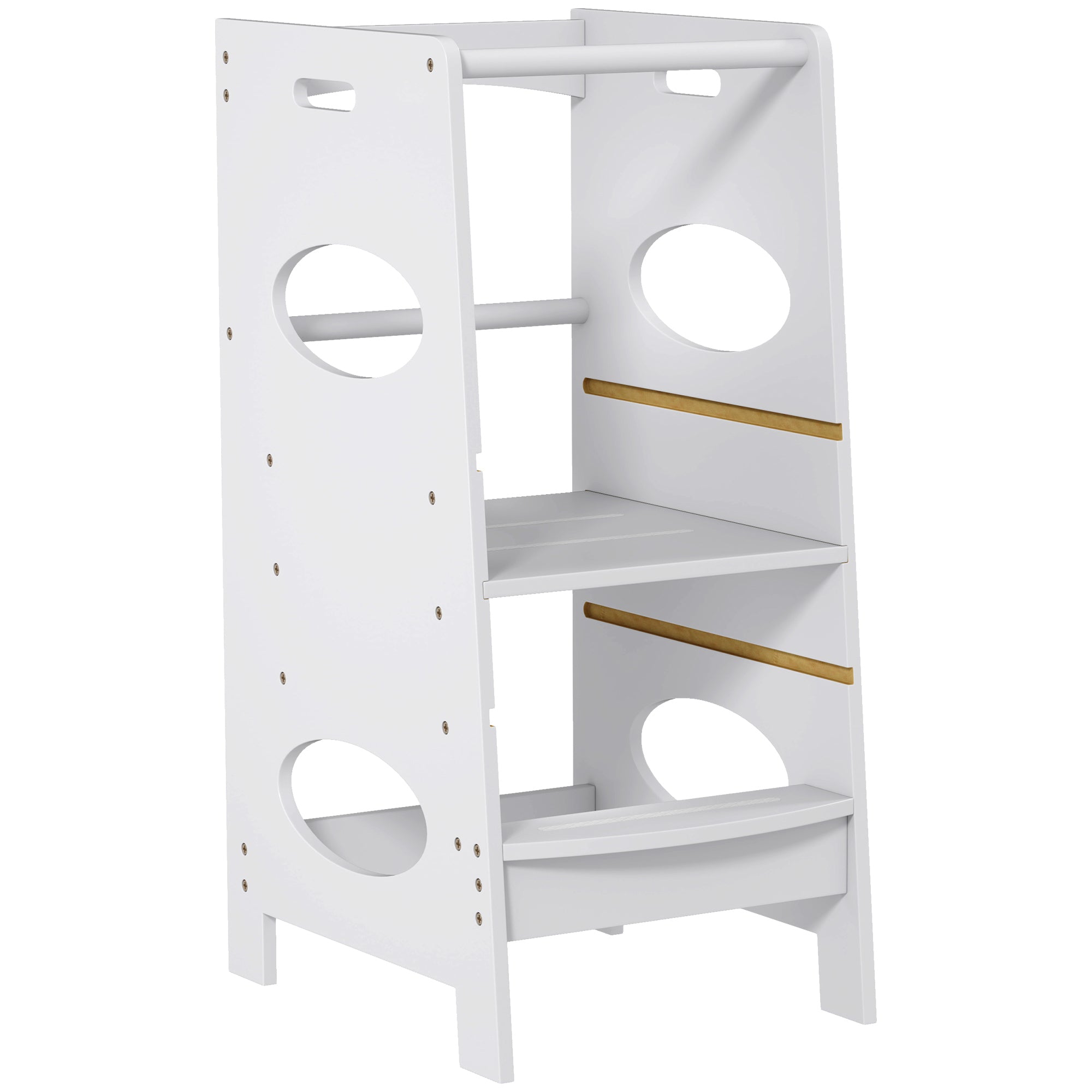 Wooden Learning Tower for Kids Child Kitchen Step Stool with Adjustable Height in 3 Positions and Safety Bar 40x50x90 cm Gray
