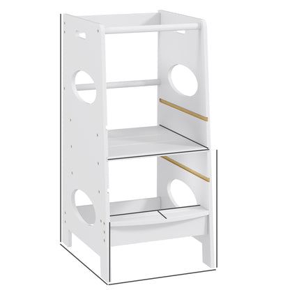 Wooden Learning Tower for Kids Child Kitchen Step Stool with Adjustable Height in 3 Positions and Safety Bar 40x50x90 cm Gray
