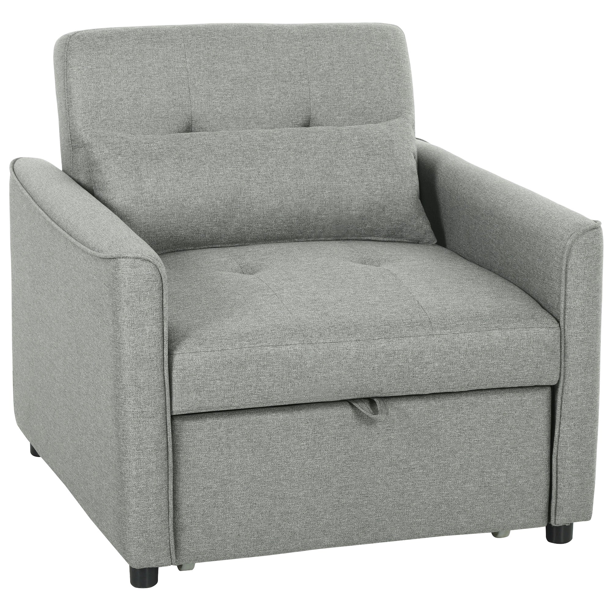 3-in-1 Convertible Sleeper Chair — Adjustable Backrest, Wide Seat, Lumbar Pillow, Linen-Look Sofa Bed, Gray