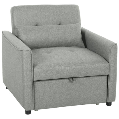 3-in-1 Convertible Sleeper Chair — Adjustable Backrest, Wide Seat, Lumbar Pillow, Linen-Look Sofa Bed, Gray
