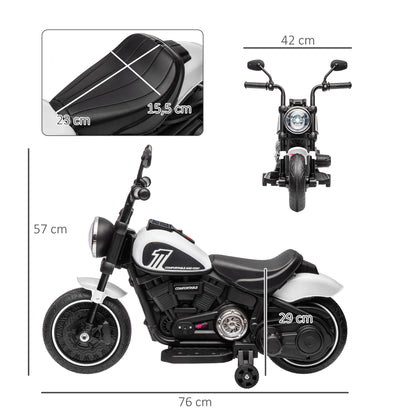 Children's Motorcycle Kids Electric Motorbike Electric Vehicle Children's Vehicle with 2 Removable Training Wheels, 3 km/h, for 1.5-3 Years White Kids 76 x 42 x 57 cm