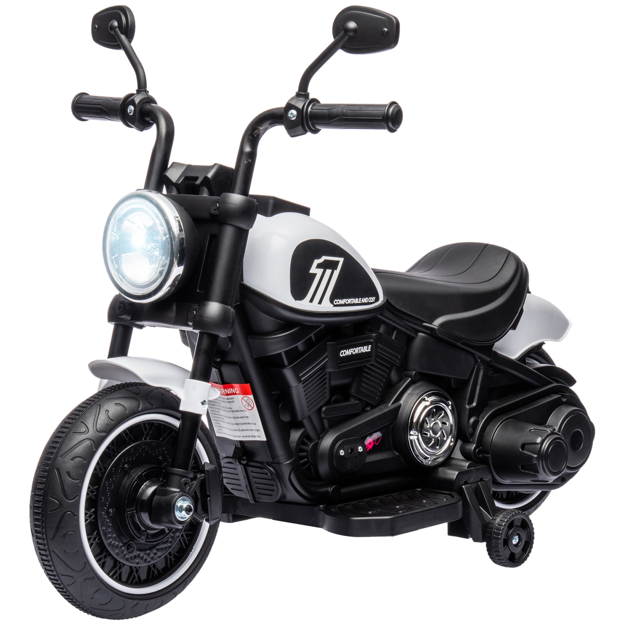 Children's Motorcycle Kids Electric Motorbike Electric Vehicle Children's Vehicle with 2 Removable Training Wheels, 3 km/h, for 1.5-3 Years White Kids 76 x 42 x 57 cm