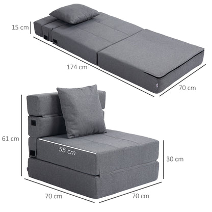 Folding Armchair with Sleeper Function, Sofa Bed, 2-in-1 Folding Chair with Bed Function, Recliner with Pillow, Guest Bed for Living Room, Bedroom, up to 120 kg Capacity, Dark Grey