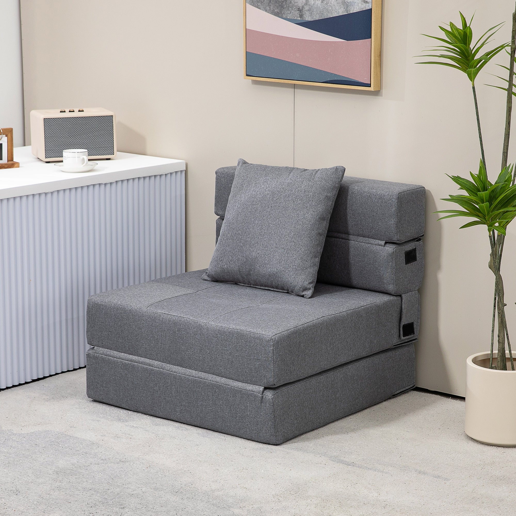 Folding Armchair with Sleeper Function, Sofa Bed, 2-in-1 Folding Chair with Bed Function, Recliner with Pillow, Guest Bed for Living Room, Bedroom, up to 120 kg Capacity, Dark Grey