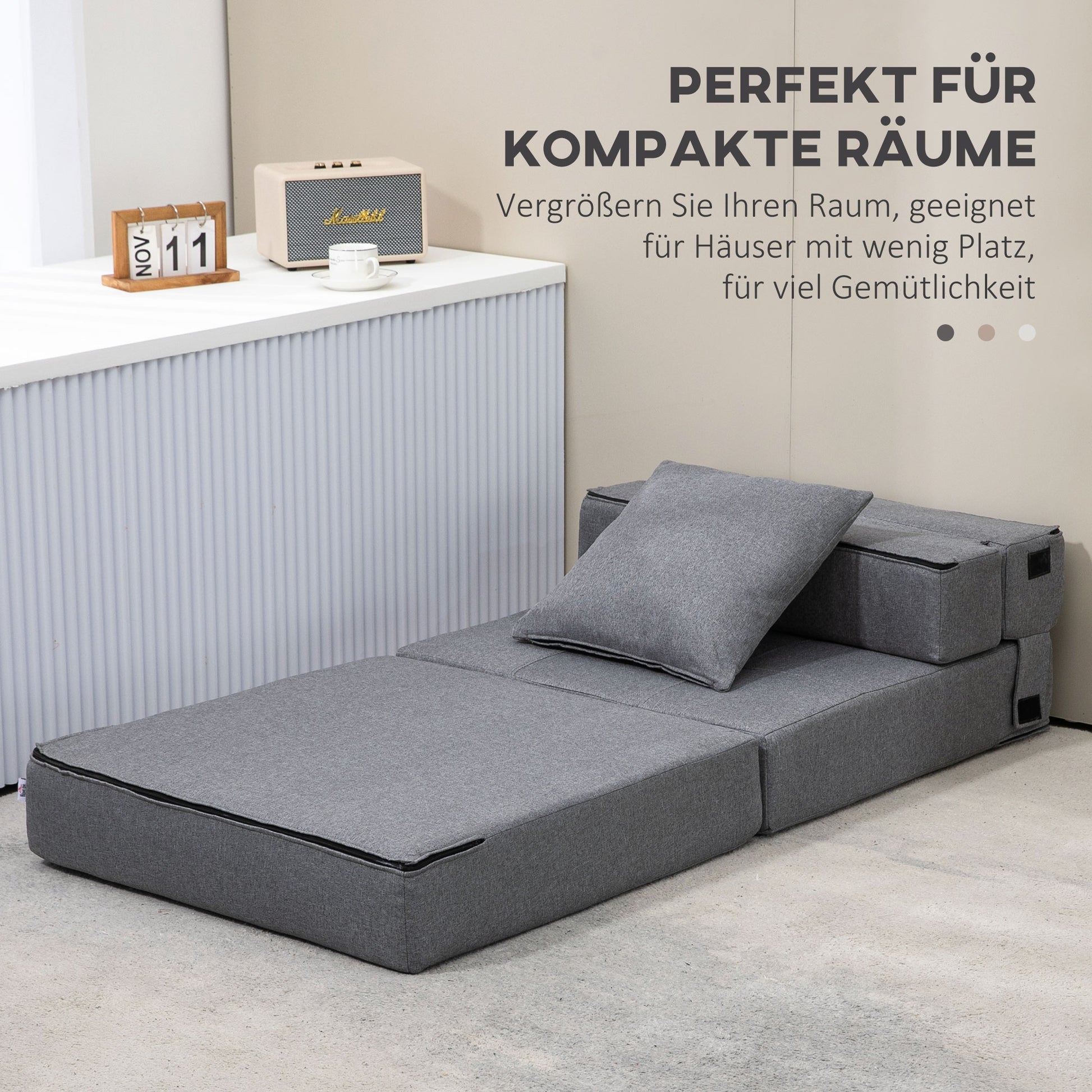 Folding Armchair with Sleeper Function, Sofa Bed, 2-in-1 Folding Chair with Bed Function, Recliner with Pillow, Guest Bed for Living Room, Bedroom, up to 120 kg Capacity, Dark Grey