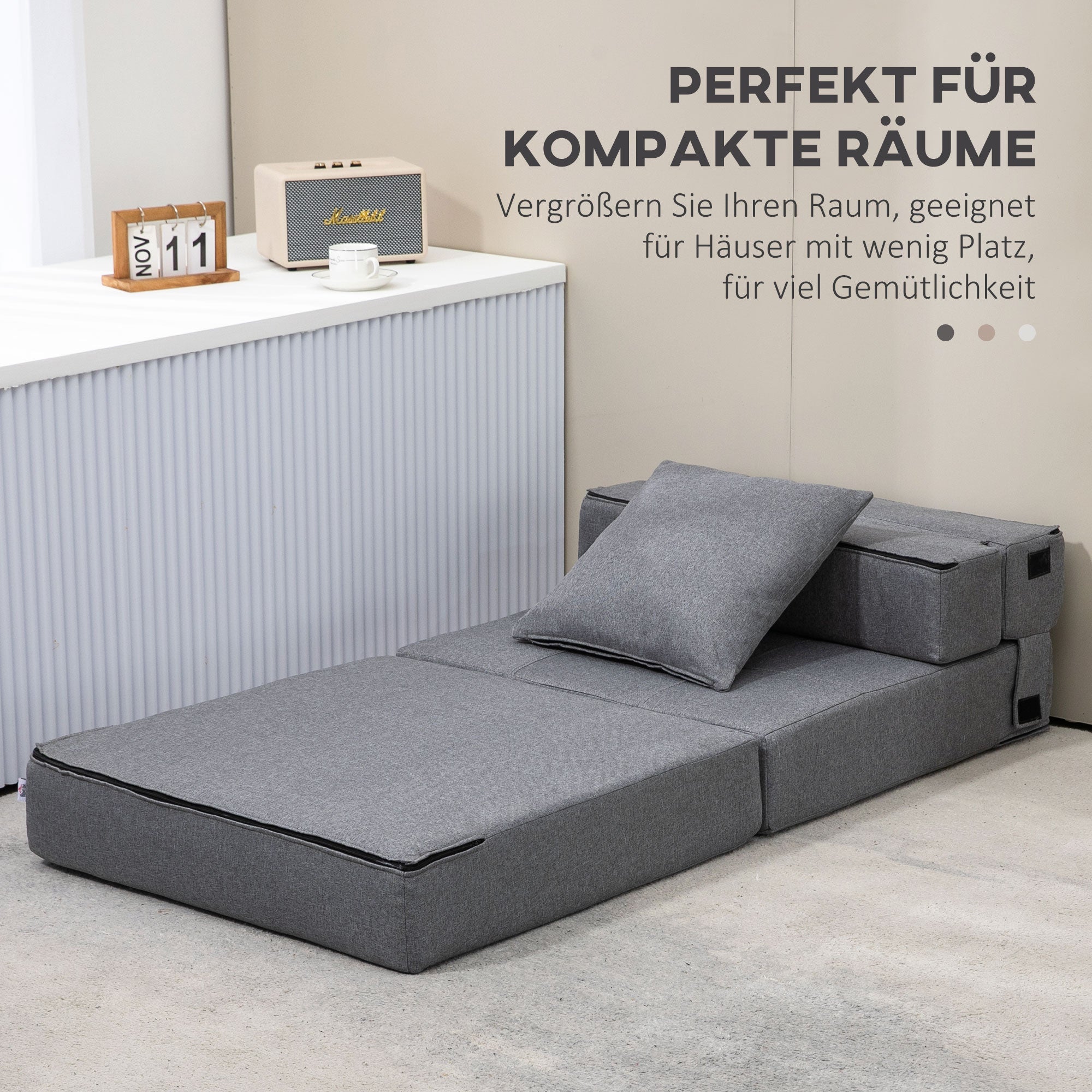 Folding Armchair with Sleeper Function, Sofa Bed, 2-in-1 Folding Chair with Bed Function, Recliner with Pillow, Guest Bed for Living Room, Bedroom, up to 120 kg Capacity, Dark Grey