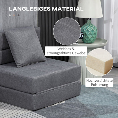 Folding Armchair with Sleeper Function, Sofa Bed, 2-in-1 Folding Chair with Bed Function, Recliner with Pillow, Guest Bed for Living Room, Bedroom, up to 120 kg Capacity, Dark Grey