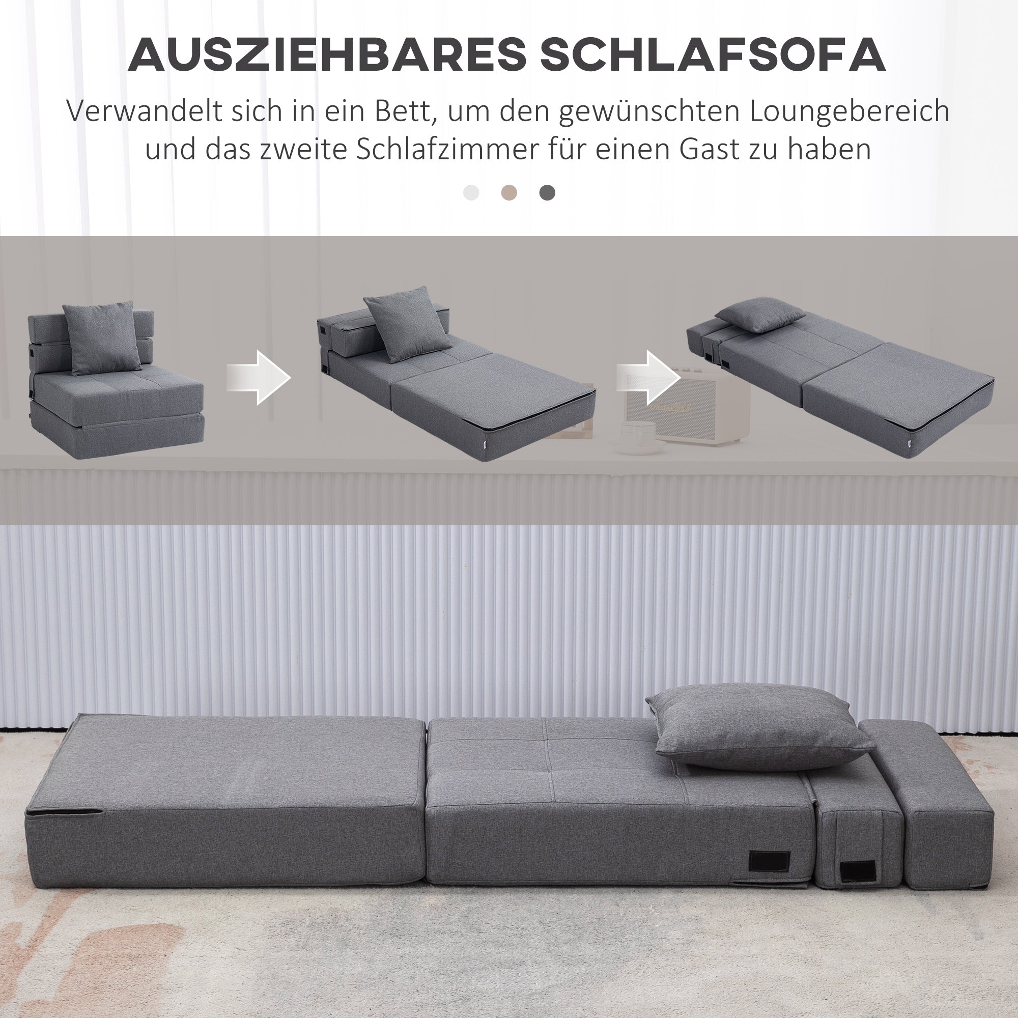 Folding Armchair with Sleeper Function, Sofa Bed, 2-in-1 Folding Chair with Bed Function, Recliner with Pillow, Guest Bed for Living Room, Bedroom, up to 120 kg Capacity, Dark Grey