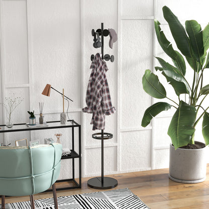 Freestanding Coat Rack with Umbrella Stand Metal Coat Stand with 12 Hanging Hooks for Umbrellas Bags Tree Shape for Hallway Entryway Bedroom Ø34x177 cm Black