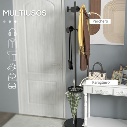 Freestanding Coat Rack with Umbrella Stand Metal Coat Stand with 12 Hanging Hooks for Umbrellas Bags Tree Shape for Hallway Entryway Bedroom Ø34x177 cm Black