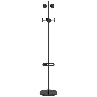 Freestanding Coat Rack with Umbrella Stand Metal Coat Stand with 12 Hanging Hooks for Umbrellas Bags Tree Shape for Hallway Entryway Bedroom Ø34x177 cm Black