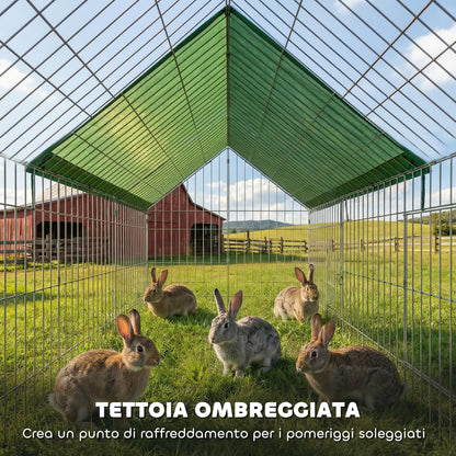 Outdoor/Indoor Rabbit & Chicken Run with Shade Cover and Metal Mesh, 71 x 29.5 x 29.5 in (180 x 75 x 75 cm), Green