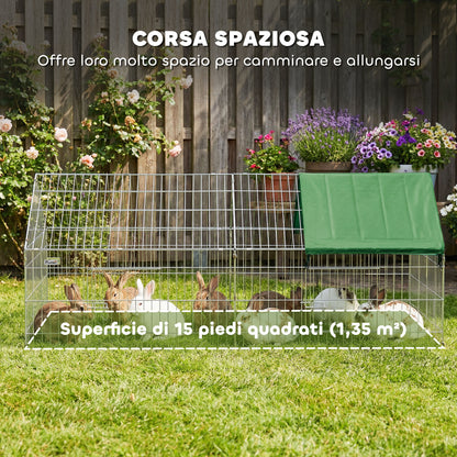 Outdoor/Indoor Rabbit & Chicken Run with Shade Cover and Metal Mesh, 71 x 29.5 x 29.5 in (180 x 75 x 75 cm), Green