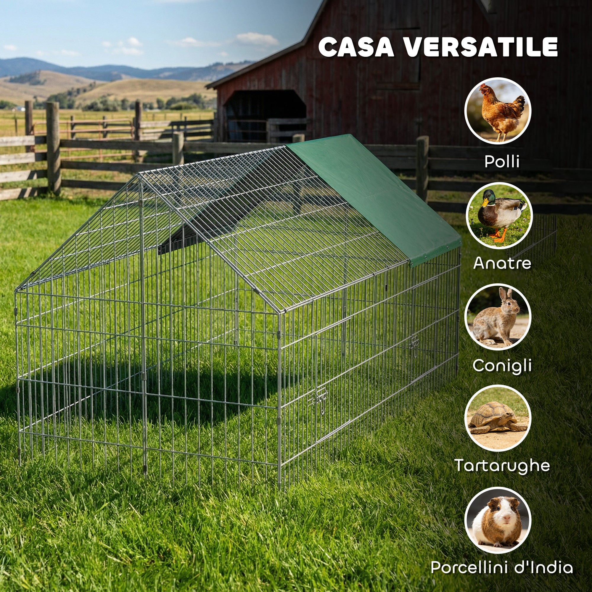 Outdoor/Indoor Rabbit & Chicken Run with Shade Cover and Metal Mesh, 71 x 29.5 x 29.5 in (180 x 75 x 75 cm), Green