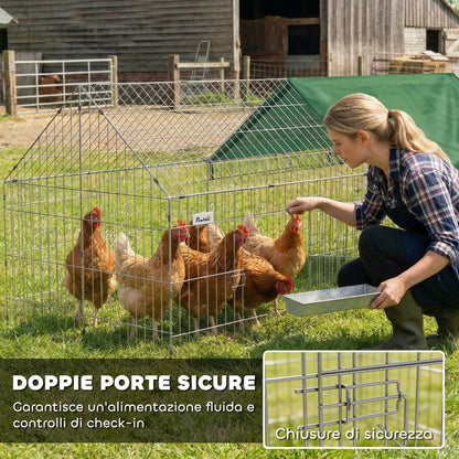 Outdoor/Indoor Rabbit & Chicken Run with Shade Cover and Metal Mesh, 71 x 29.5 x 29.5 in (180 x 75 x 75 cm), Green