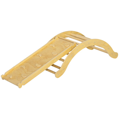 4 in 1 Climbing Frame Set with Slide, Climbing Triangle for Sliding and Climbing, Wooden Climbing Toy, for Children 1.5-4 Years, Indoor, Natural Wood