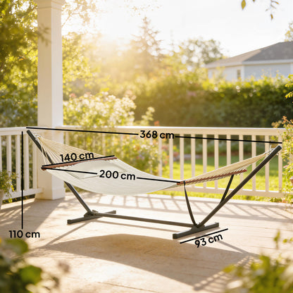 Freestanding Hammock with Pillow and Steel Stand, Spread Bars — Cream