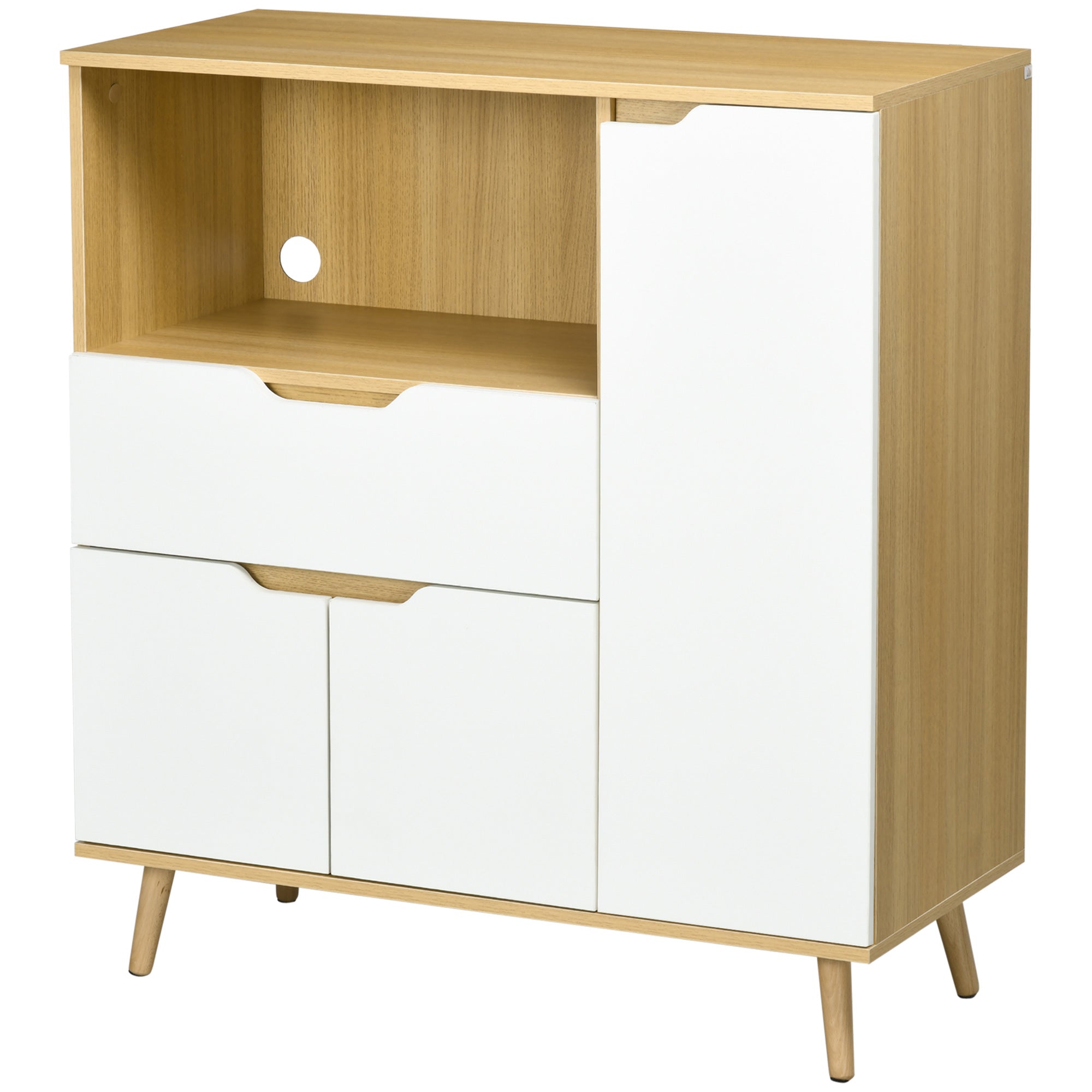 Microwave Cabinet Kitchen Modern Sideboard with Drawer 3 Doors and Compartment Buffet Sideboard for Dining Room Living Room 90x40x98.5 cm White