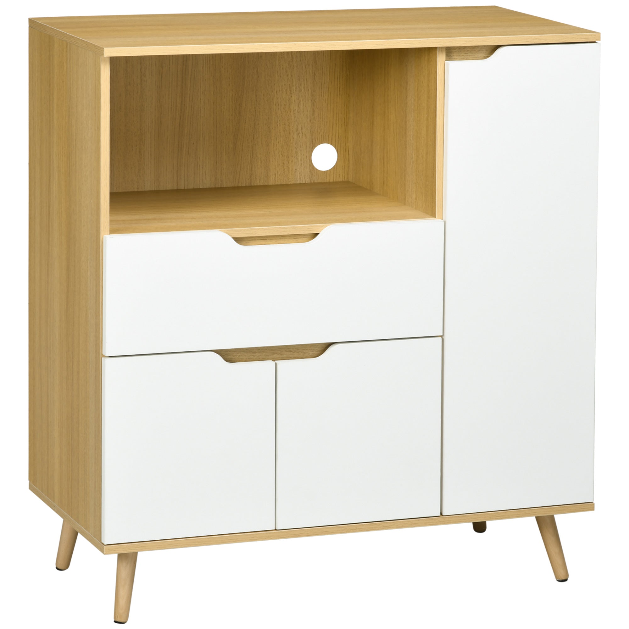 Microwave Cabinet Kitchen Modern Sideboard with Drawer 3 Doors and Compartment Buffet Sideboard for Dining Room Living Room 90x40x98.5 cm White