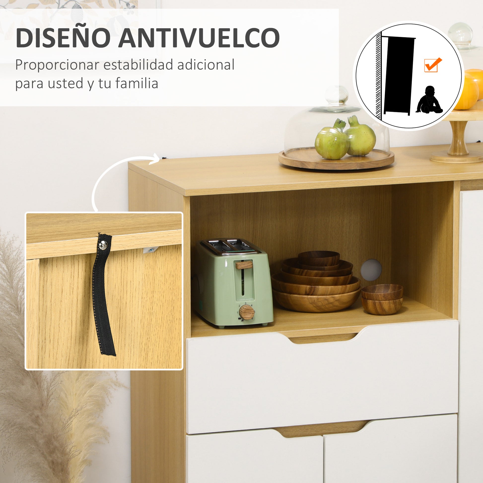 Microwave Cabinet Kitchen Modern Sideboard with Drawer 3 Doors and Compartment Buffet Sideboard for Dining Room Living Room 90x40x98.5 cm White